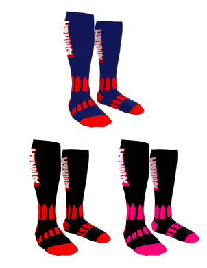 Inzer Power Deadlift Socks colors. Blue and Red, Black and Red, Black and Vivid Pink. True Powerlifting Socks